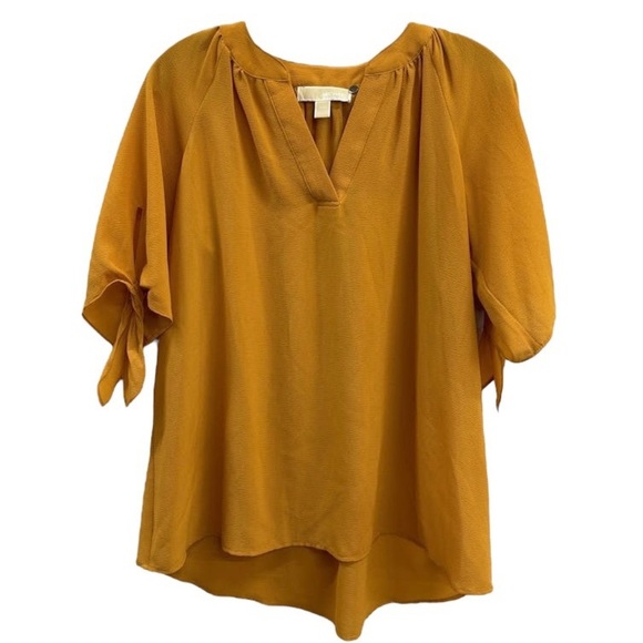 Michael Kors - Women’s - Woven Short Sleeve Blouse - Orange Gold - Large - Picture 1 of 6